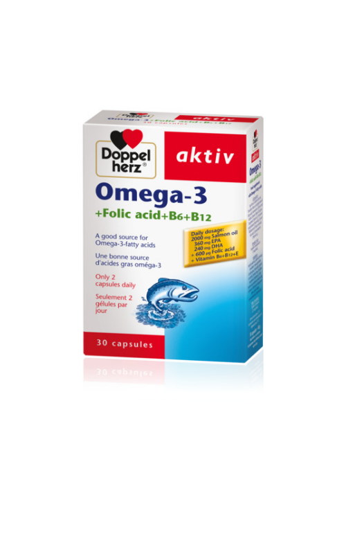 Doppelherz Omega - 3  + Folic Acid + B6 + B12  30 Capsules